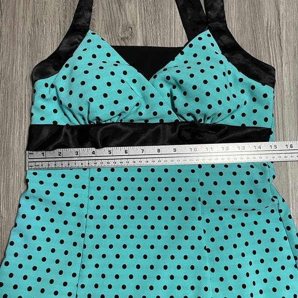Ruby Rox Teal Black Polka Dot Halter Pin Up Dress - Picture 6 of 7